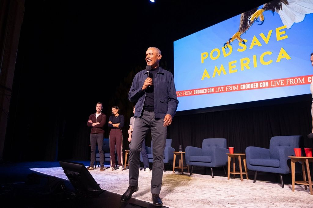 Barack Obama on stage at Crooked Con on 11/6
