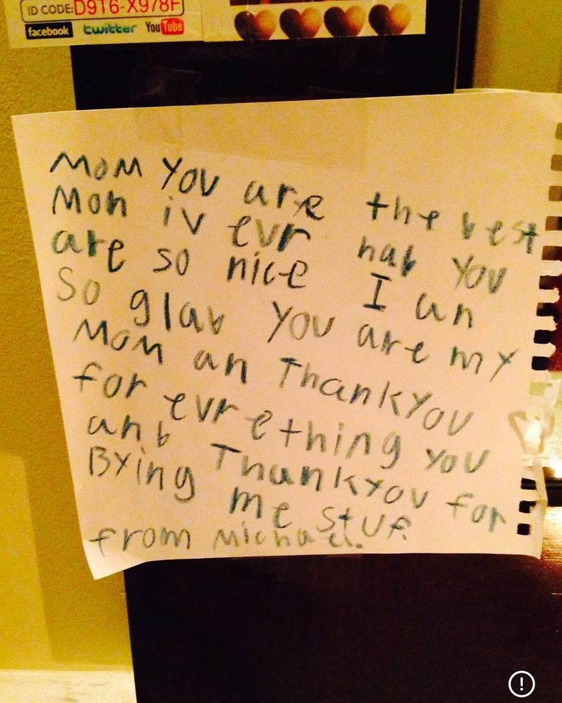 Rhea Durham shares a note from her son Michael Wahlberg as a child on Instagram