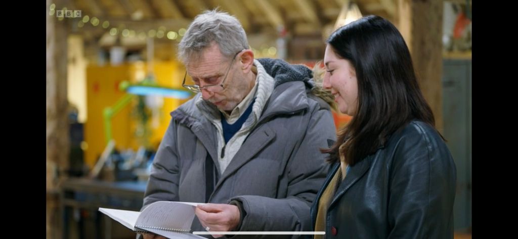 Michael Rosen and daughter Elise reading diary