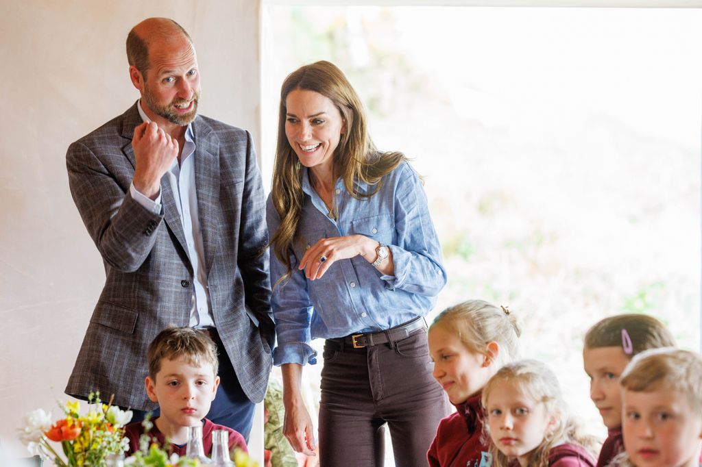 William and Kate speak to schoolchildren of the local flora on the island of Mull