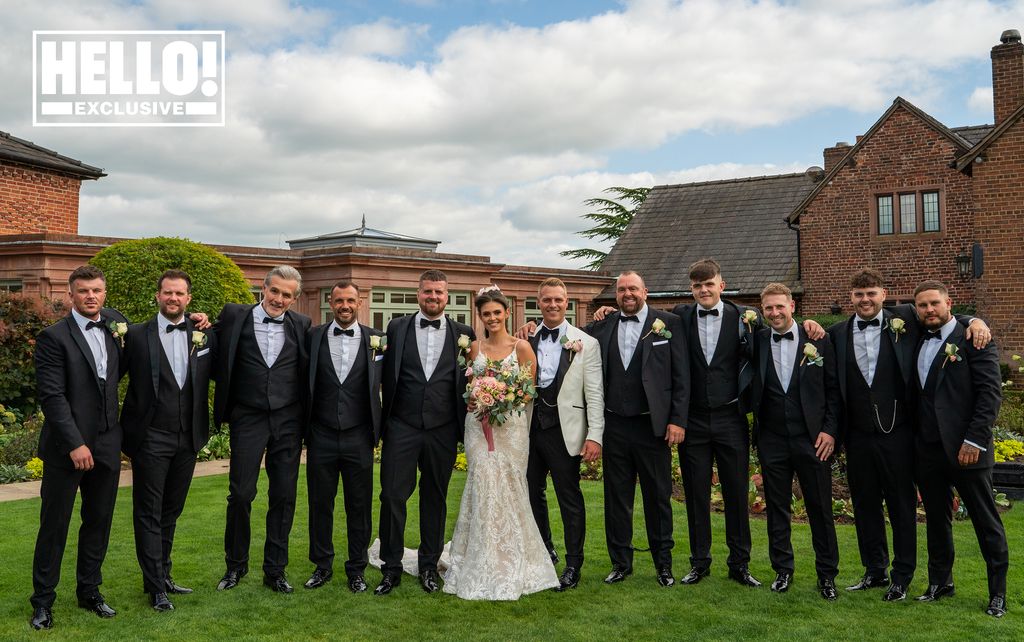 Kym Marsh's daughter Emilie is a beautiful bride surrounded by groomsmen and her husband
