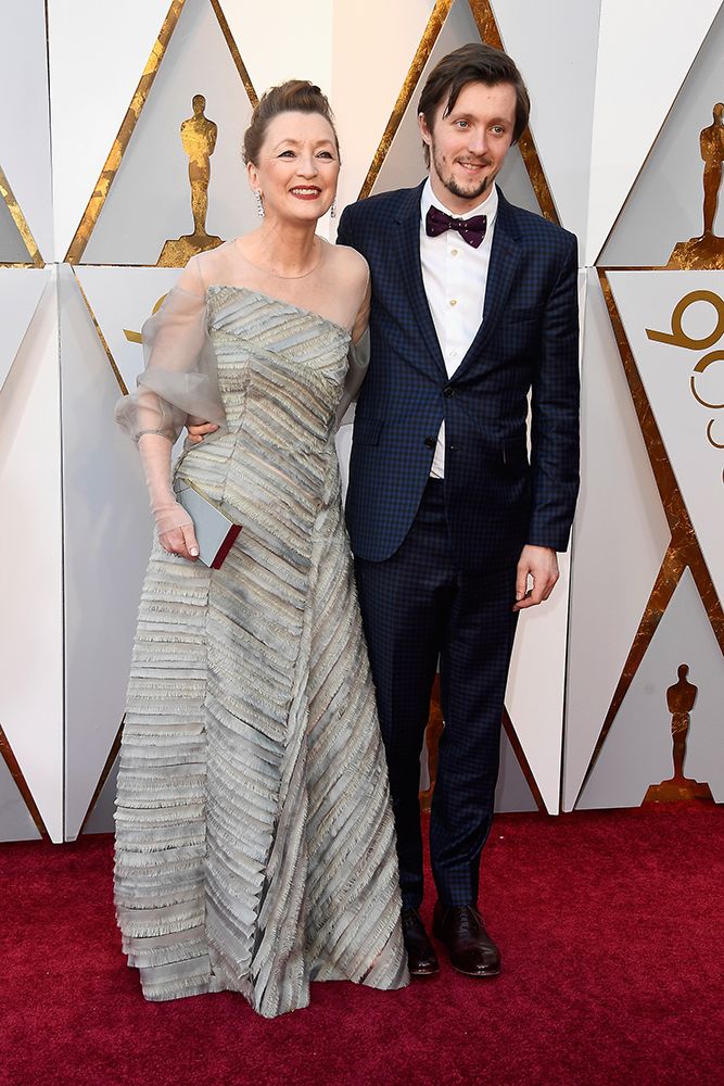 Lesley Manville and her son Alfie at the 90th Annual Academy Awards 