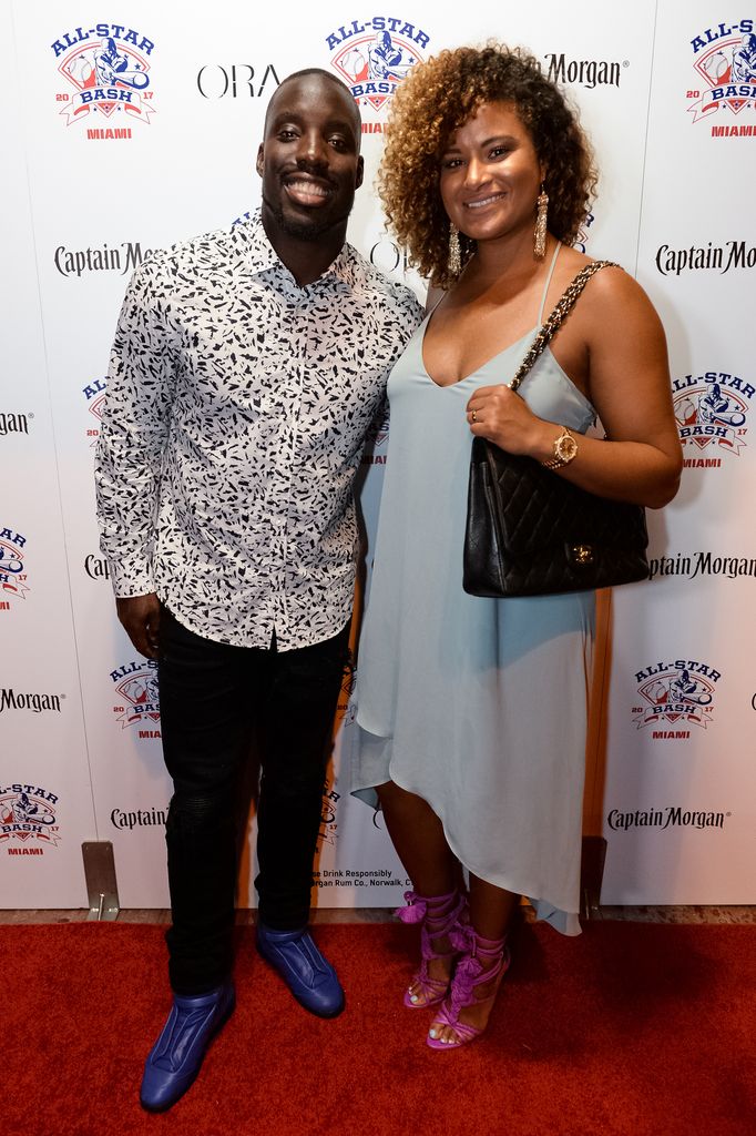 Vontae Davis and wife Megan Harpe at the 2017 All-Star Bash sponsored by Captain Morgan during MLB All-Star Week Miami on July 9, 2017 in Miami Beach, Florida