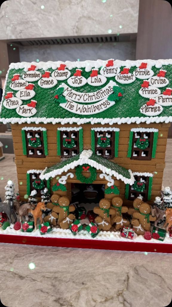 Mark Wahlberg's family gingerbread house, featuring his wife Rhea Durham, four kids and ten pets, shared on Instagram