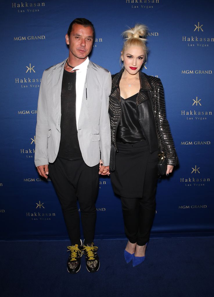 Gavin Rossdale (L) and his wife, singer Gwen Stefani, arrive at Hakkasan Las Vegas Restaurant