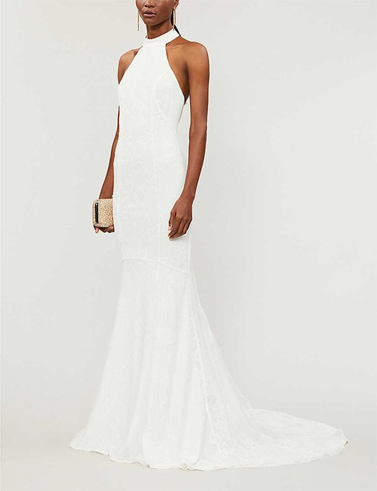 Elegant White Mermaid Wedding Dresses 2023 Prince Harry Meghan Markle  Wedding party Gowns Halter Soft Satin