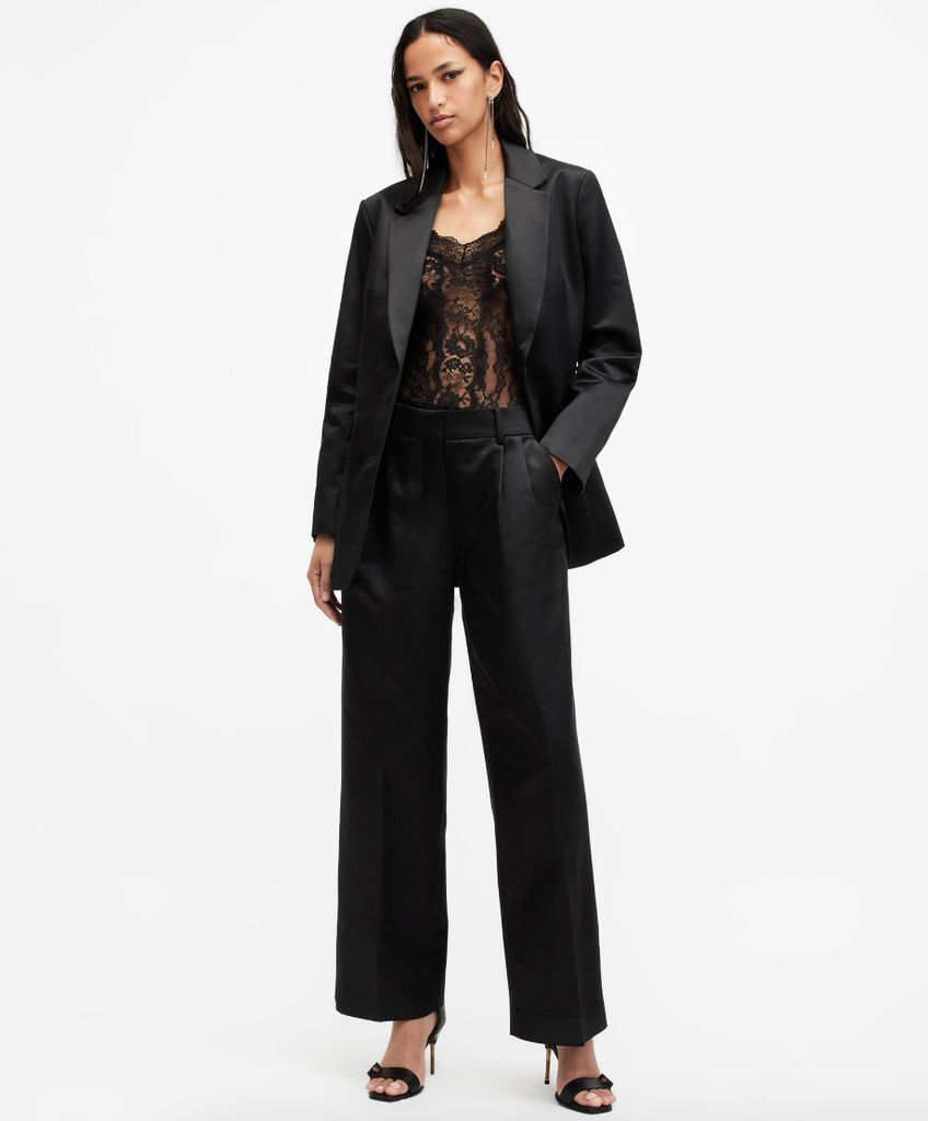 All Saints black satin suit