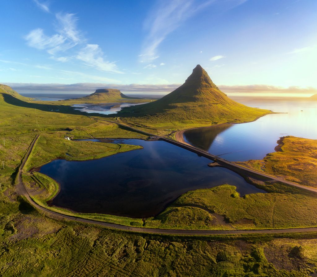 Aerial view of the Kirkjufell mountain