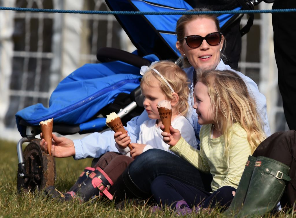 Autumn Phillips and her daughters Savannah and Isla enjoy ice creams at Gatcombe Park 