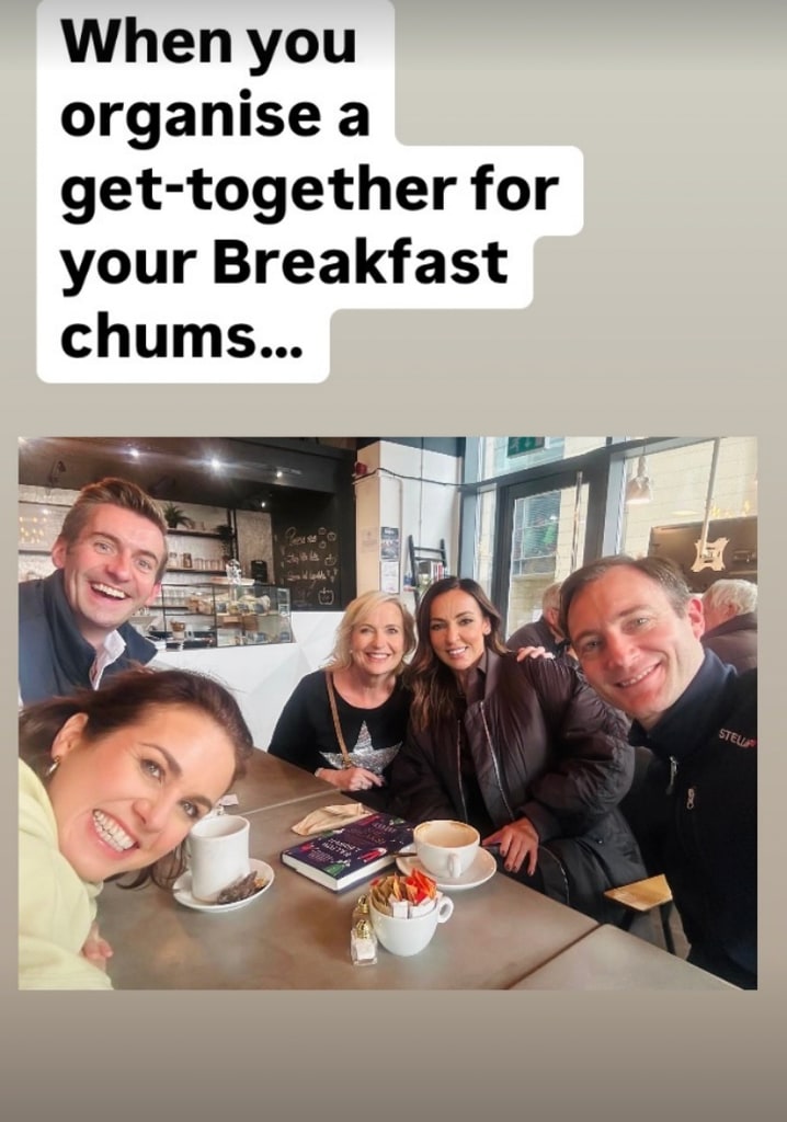 Jon Kay's instagram story of BBC Breakfast team at a cafe