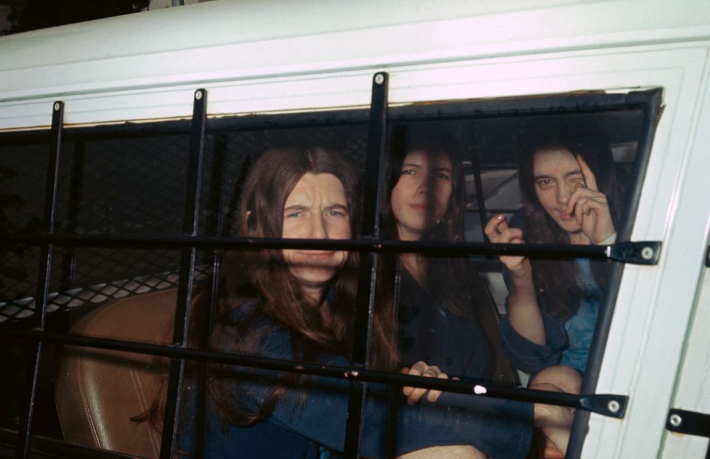 The Manson girls arriving at the courthouse to continue the murder trial in the Tate-LaBianca case