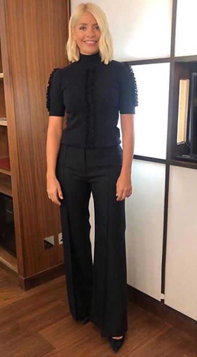 holly willoughby navy blue top and trousers instagram