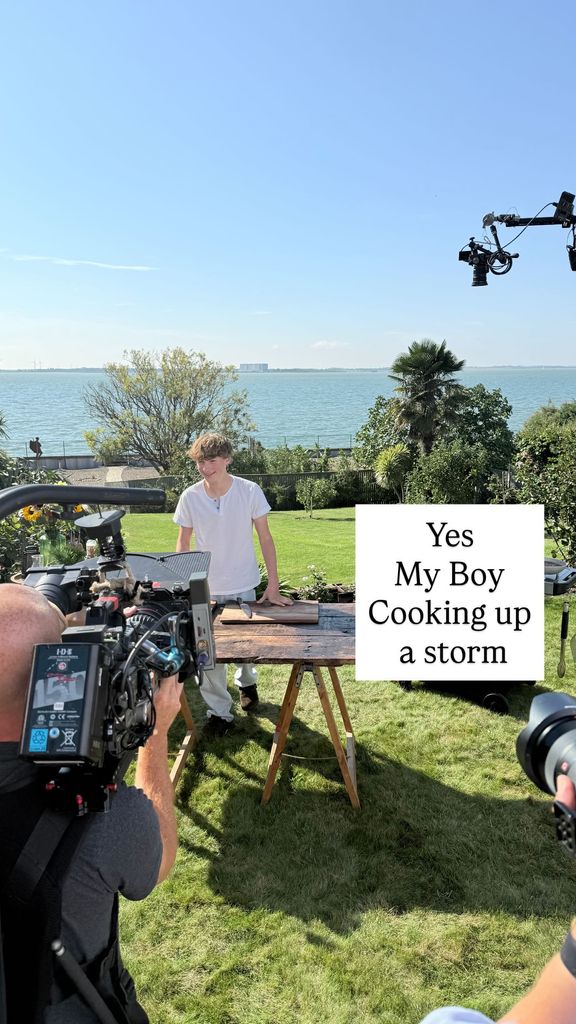 Buddy presenting cooking show outside