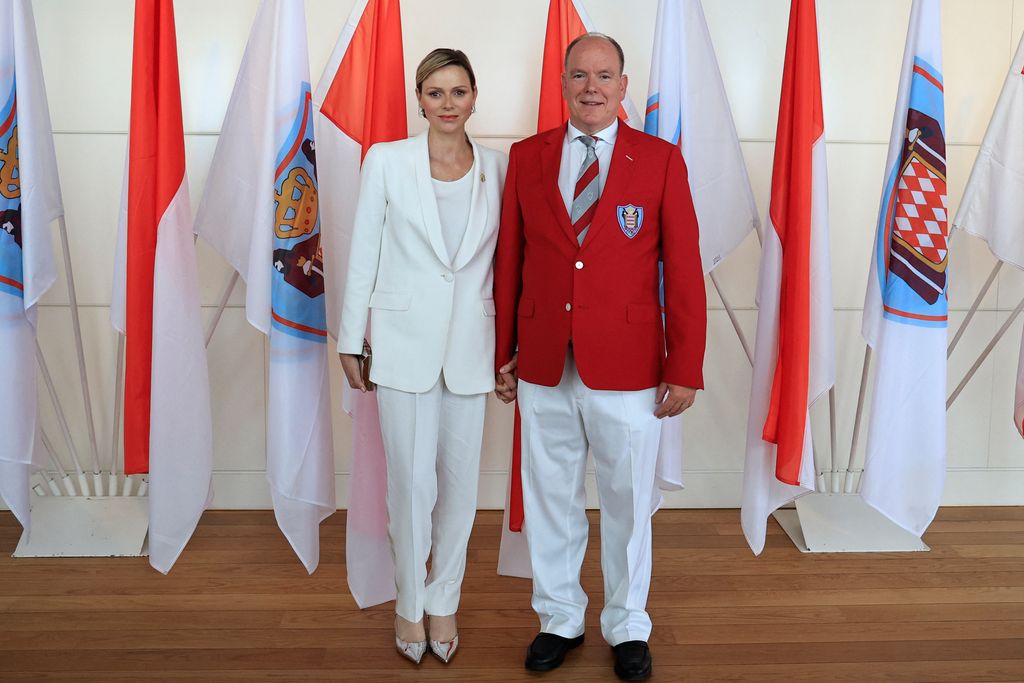 Prince Albert and Princess Charlene of Monaco posed during the presentation of Monaco's Olympic team