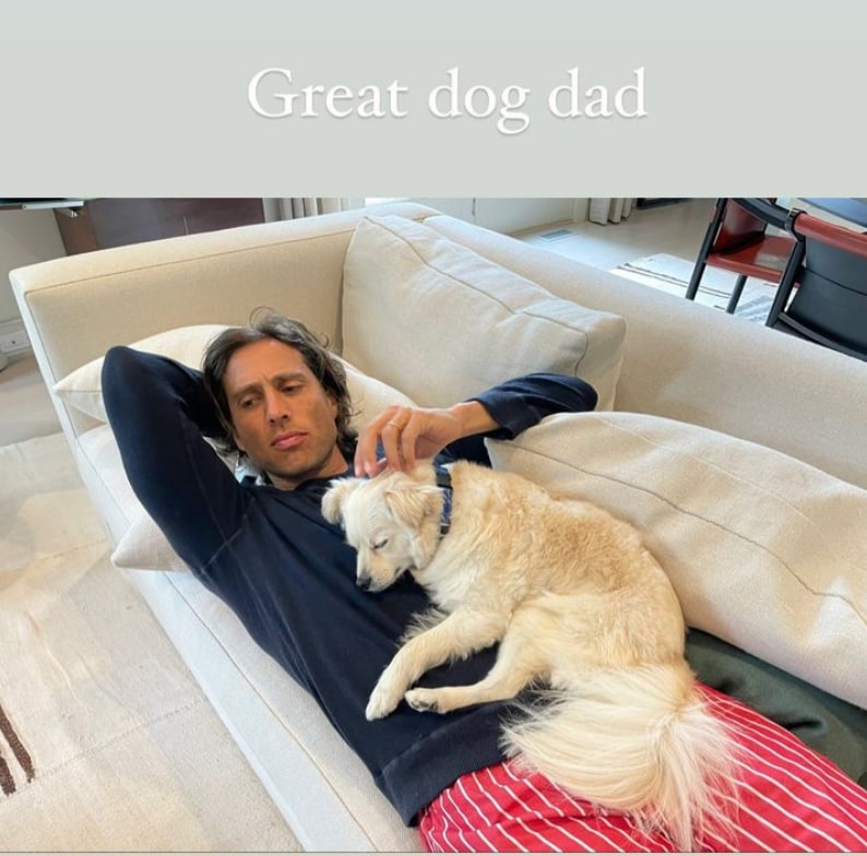 Photo shared by Gwyneth Paltrow on Instagram in honor of Father's Day of her husband Brad Falchuk with their pet dog