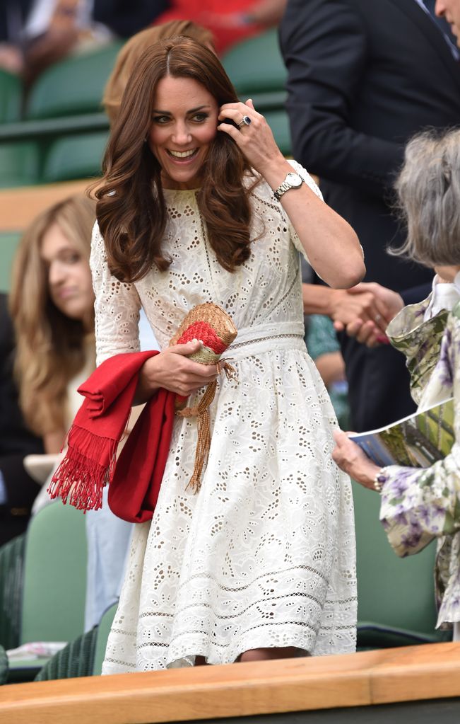 Kate in white broderie anglaise dress