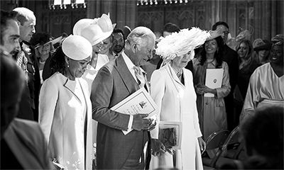 Doria Ragland next to King Charles and Queen Camilla at the royal wedding