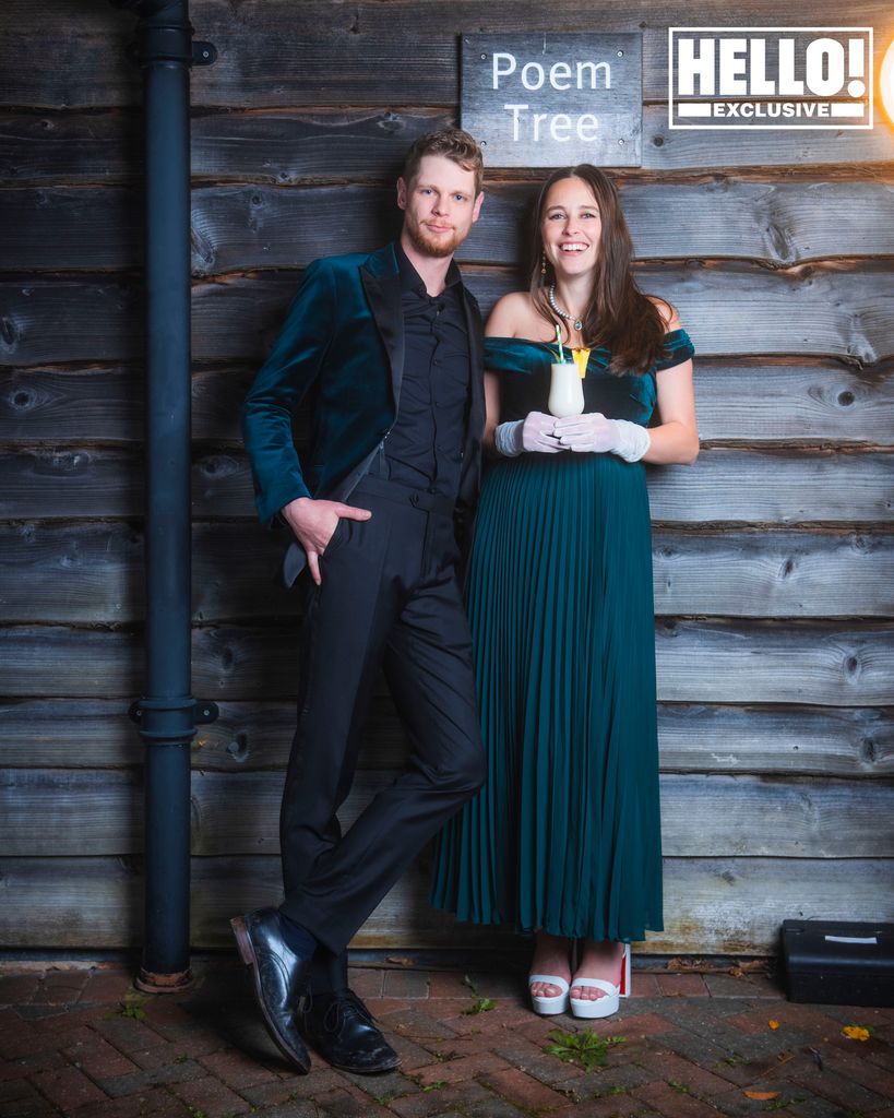 Maddison Brudenell in a green dress with her husband