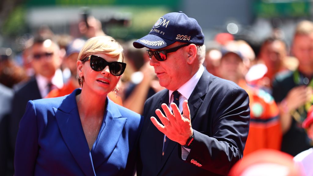  Prince Albert of Monaco and  Princess Charlene look on, on the grid prior to the F1 Grand Prix of Monaco at Circuit de Monaco on May 26, 2024 