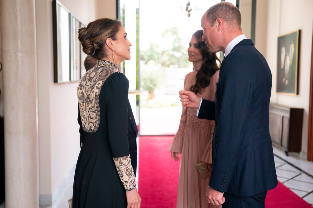 The couple spent a long time talking to King Abdullah and Queen Rania ahead of the ceremony
