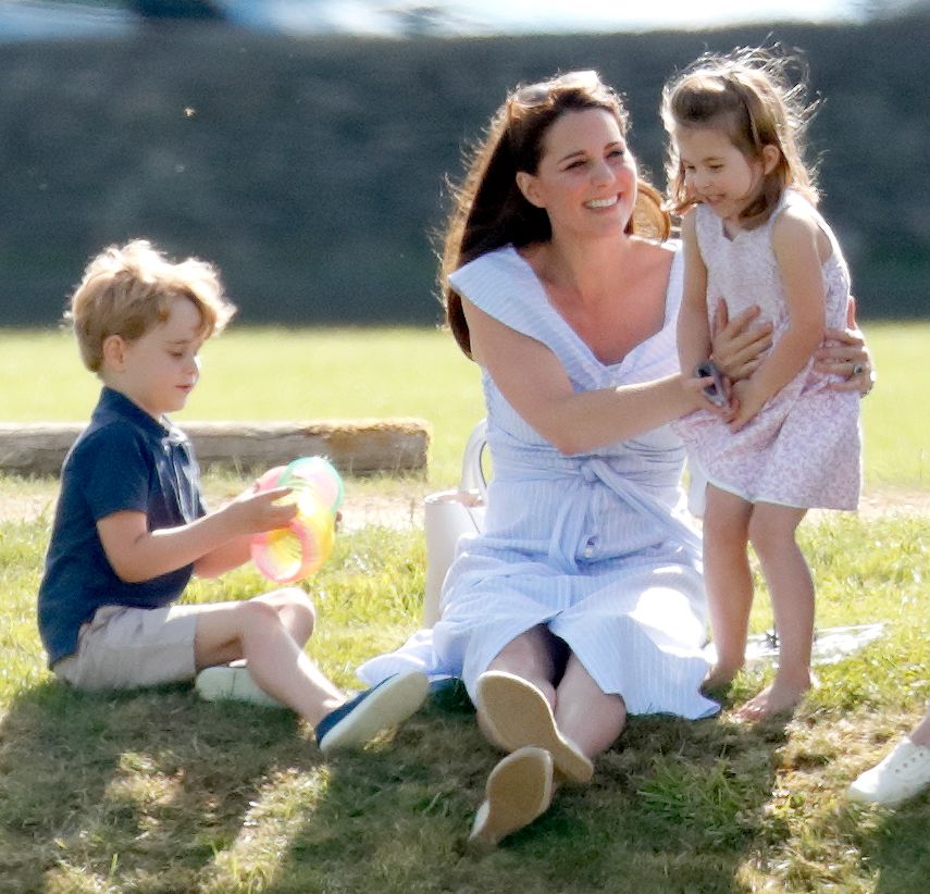 Kate Middleton with Prince George and Princess Charlotte, at polo 2018