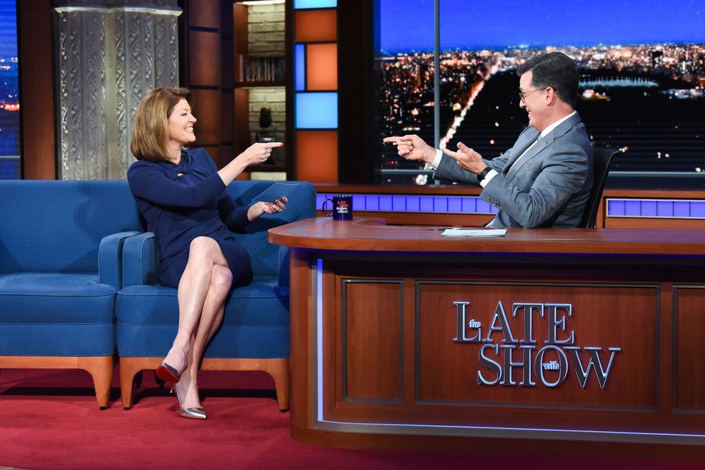 NEW YORK - JULY 18: The Late Show with Stephen Colbert and guest Norah O'Donnell during Thursday's July 18, 2019 show. (Photo by Scott Kowalchyk/CBS via Getty Images) 