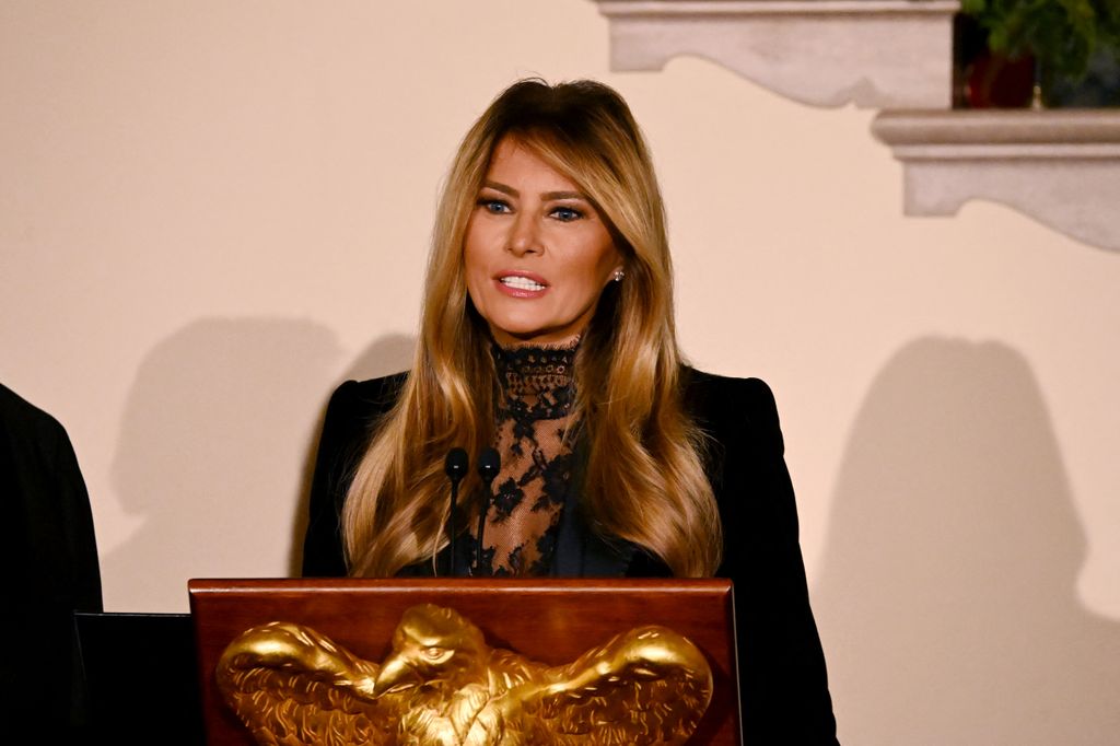 Melania Trump in a sheer lace blouse