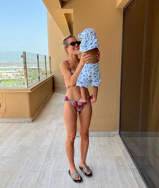Helen Flanagan stuns in aquamarine blue bikini as she poses for sweet snaps  on sunny family getaway