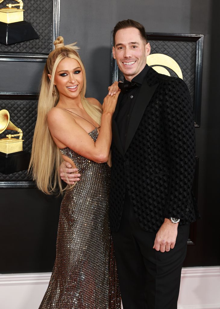 Paris Hilton and Carter Reum attend the 65th GRAMMY Awards on February 05, 2023 in Los Angeles, California
