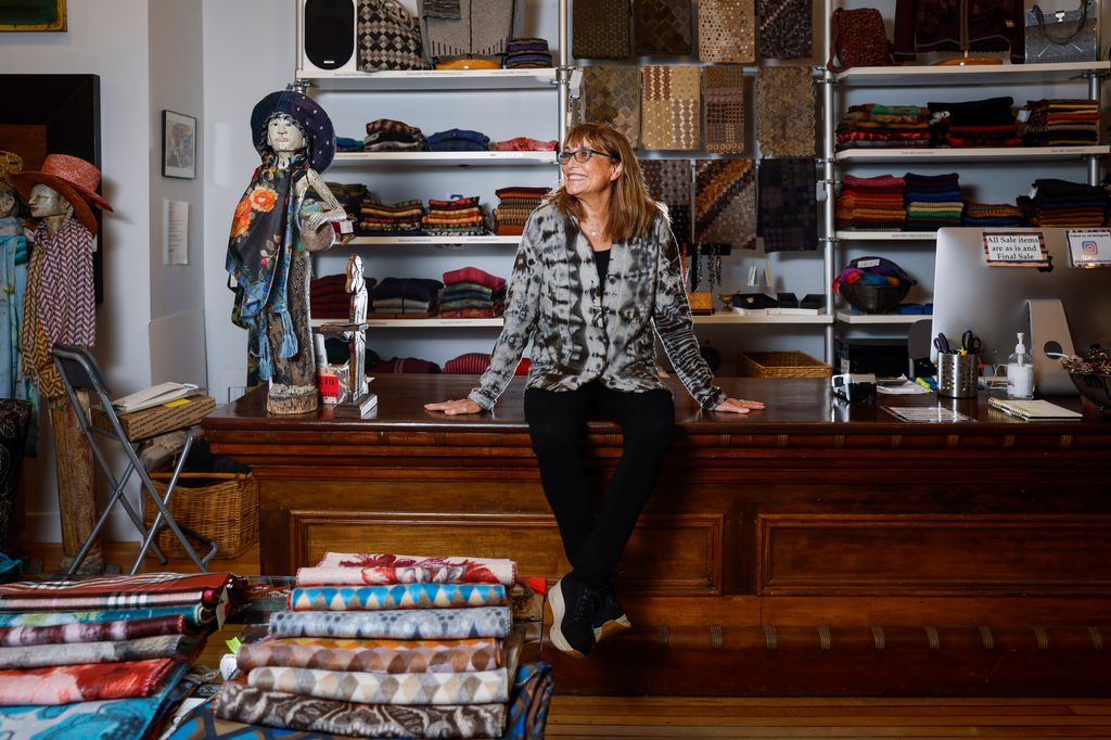 Great Barrington, MA - September 25: Karen Allen, an American film and stage actress, poses for a portrait in her store, Karen Allen's Fiber Arts. Best known for her roles in Animal House and Raiders of the Lost Ark, Allen now owns a clothing store in Western Massachusetts. (Photo by Erin Clark/The Boston Globe via Getty Images)