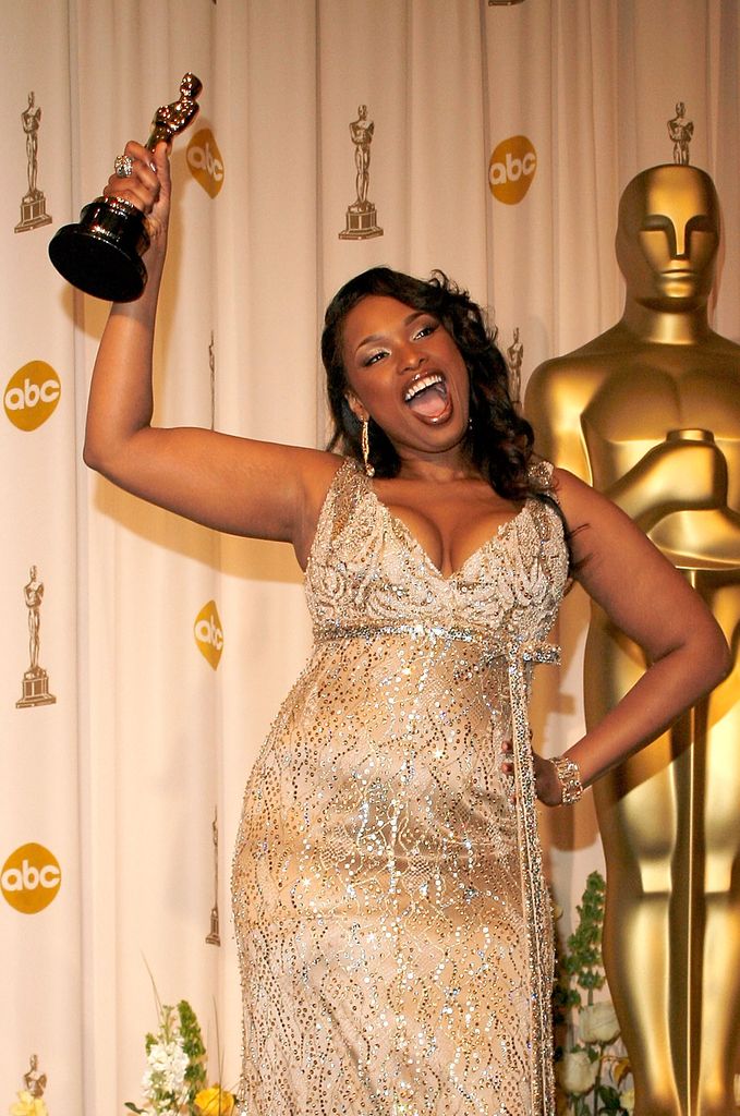 Jennifer Hudson celebrates her win for Best Performance by an Actress in a Supporting Role for "Dreamgirls" at the 79th Annual Academy Awards on February 25, 2007 in Hollywood