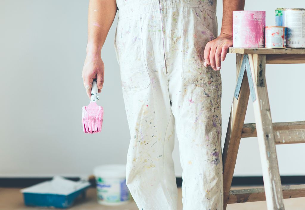 painter with pink paintbrush