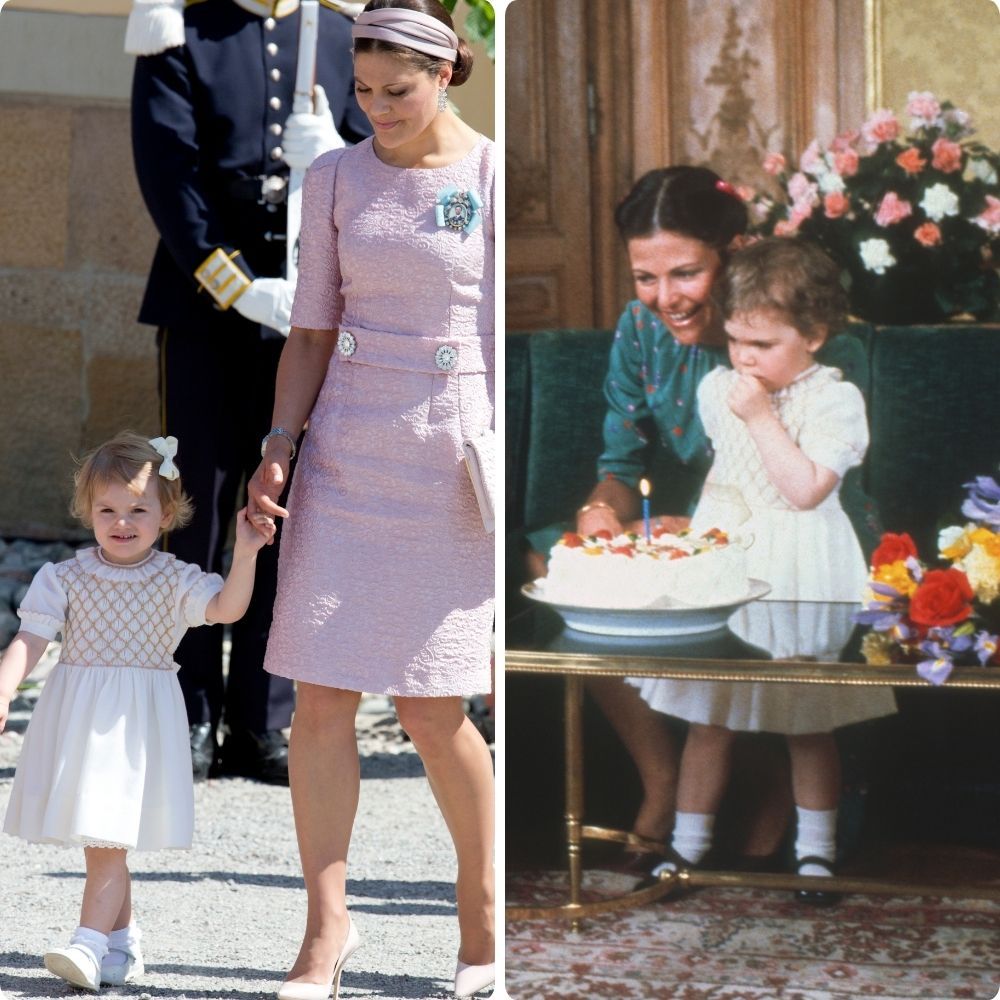 Princesa Estelle da Suécia usando vestido de infância da Princesa Victoria
