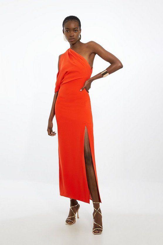 karen millen orange one shoulder dress 