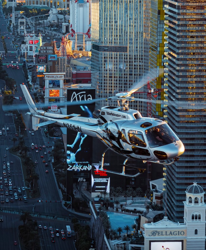 Enjoy a helicopter ride over Vegas at night for an amazing view of the city