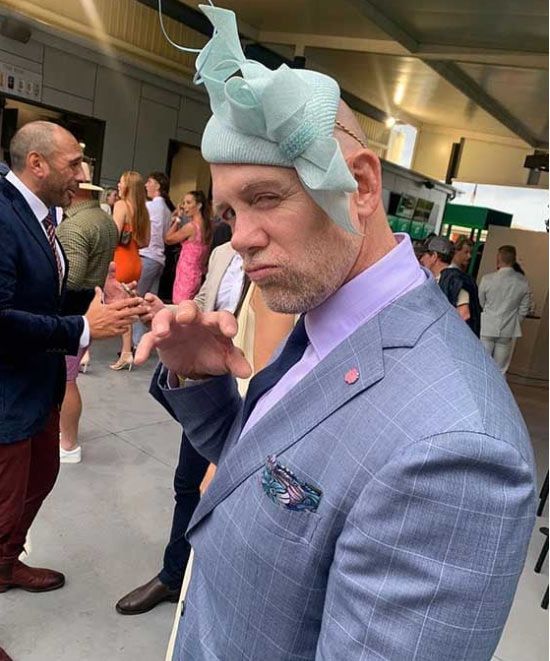 A photo of Mike Tindall wearing Zara Tindall's hat
