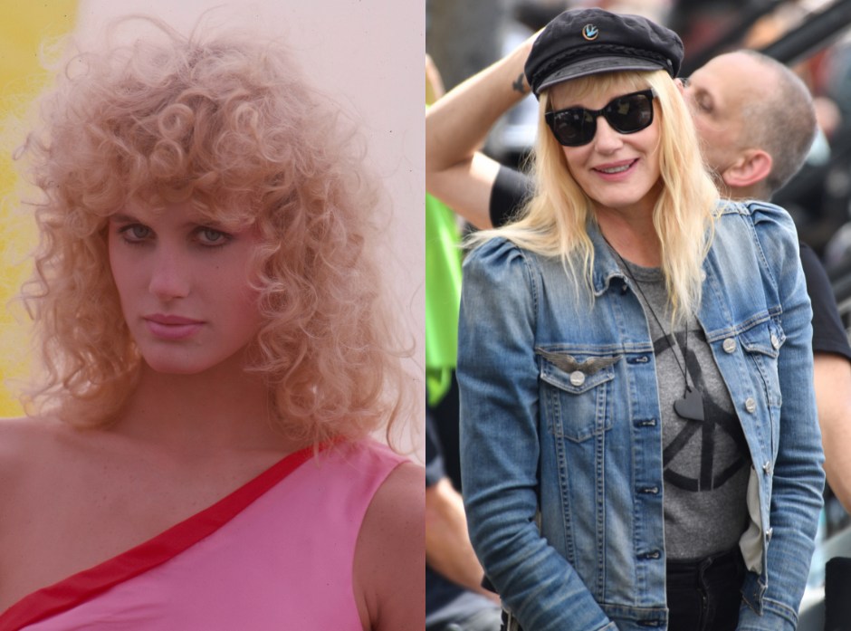 Image partagée de Daryl Hannah dans un portrait formel des années 80 à gauche et aujourd'hui, souriant avec désinvolture avec des lunettes de soleil à droite.
