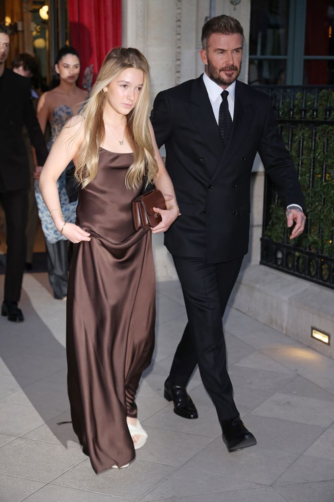 Harper and David Beckham head to the Victoria Beckham Show as part of Paris Fashion Week