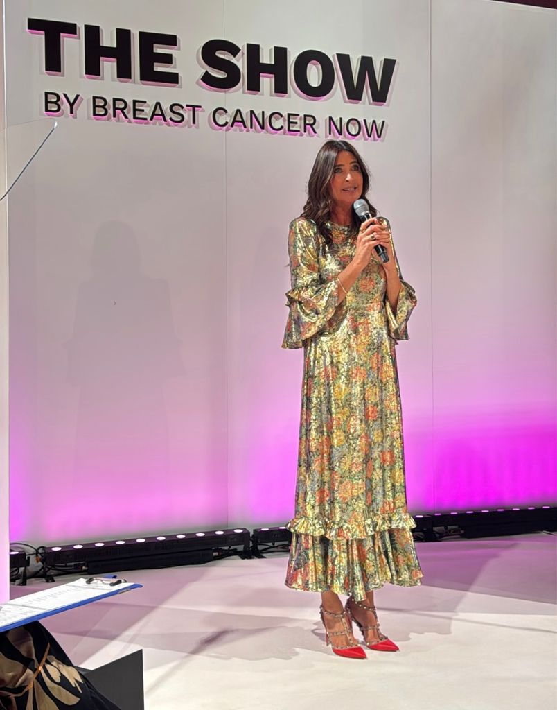 Lisa Snowdon wearing a stylish Queens of Archive dress with colour pop shoes