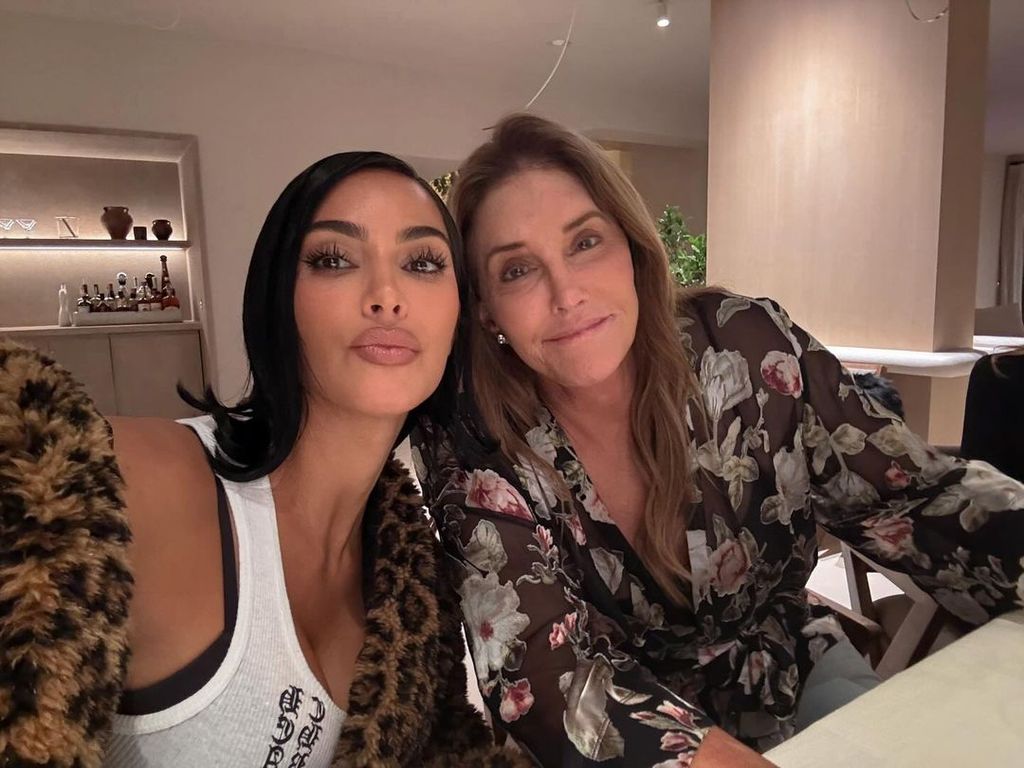 Kim Kardashian and Caitlyn Jenner pose for a selfie at the latter's 75th birthday celebration, shared on Instagram