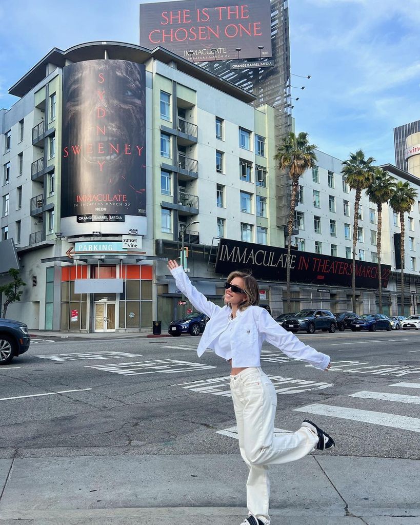 Sydney Sweeney wearing her spring-fuelled street style look on Instagram