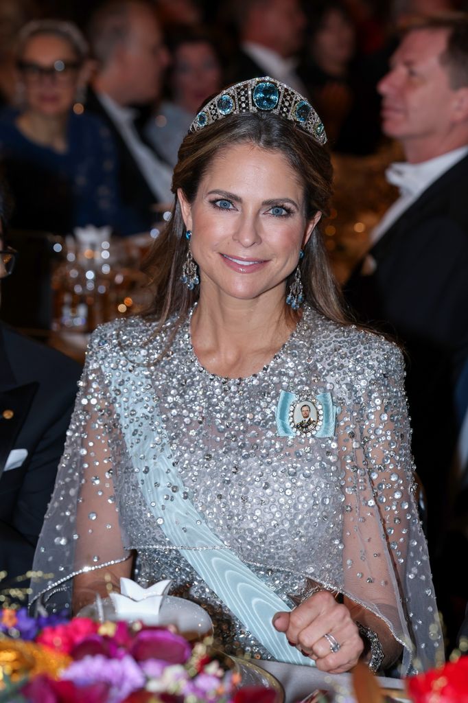 Princess Madeleine of Sweden, Duchess of HÃ¤lsingland and GÃ¤strikland attends the Nobel Prize Banquet 2025 at Stockholm City Hall on December 10, 2025 in Stockholm, Sweden.