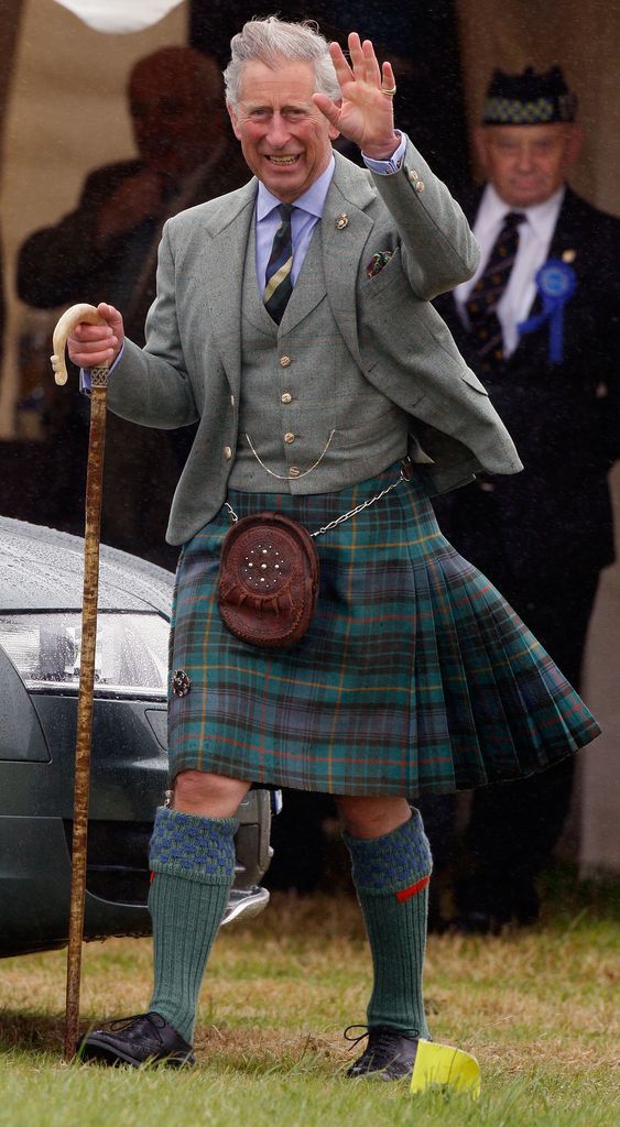 King Charles smiling in a kilt in 2008