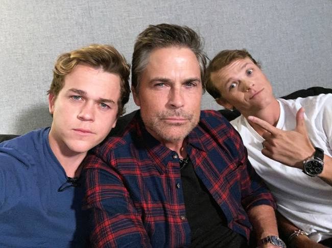 Rob Lowe taking a selfie with his sons Johnny and Matthew