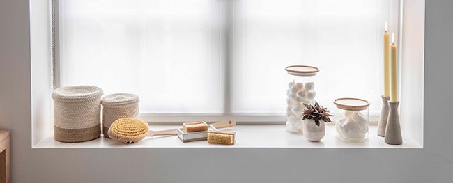 Small bathroom with styled windowsill