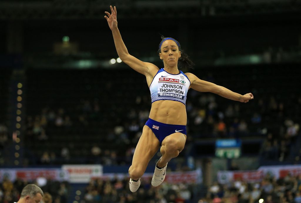 Katarina Johnson-Thompson competing in the long jump