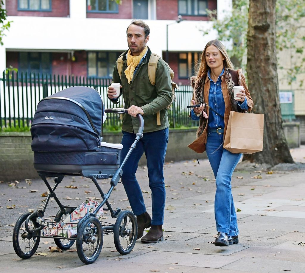 James Middleton and Alizee Thevenet on walk with pram