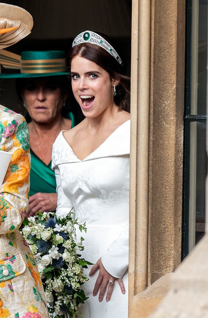 Princess Eugenie looking shocked on her wedding day