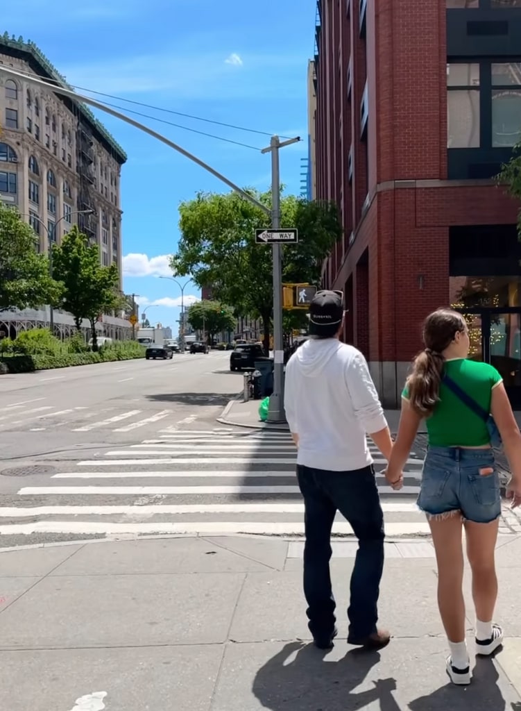 Photo shared by Joanna Gaines on Instagram in honor of Father's Day 2024 of her husband Chip Gaines with one of their daughters in New York City