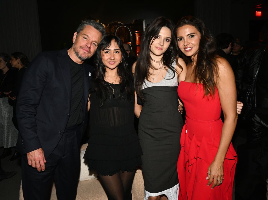 NEW YORK, NEW YORK - JANUARY 13: (L-R) Matt Damon, Alexia Barroso, Isabella Damon, and Luciana Damon attend The Rip World Premiere Afterparty at The Glasshouse on January 13, 2026 in New York City. (Photo by Slaven Vlasic/Getty Images for Netflix)